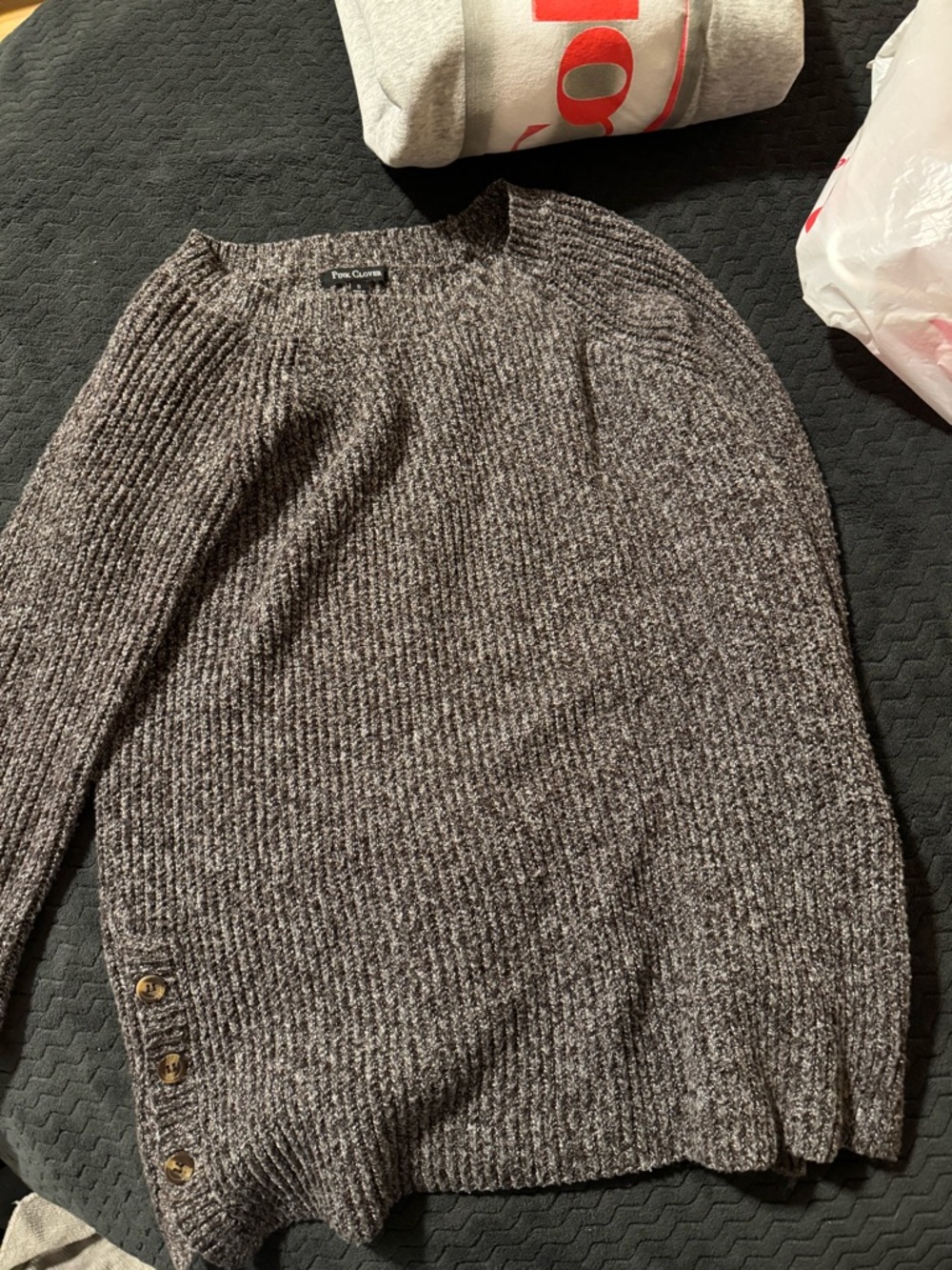 Pink Clover Marled Brown and Gray Ribbed Knit Sweater